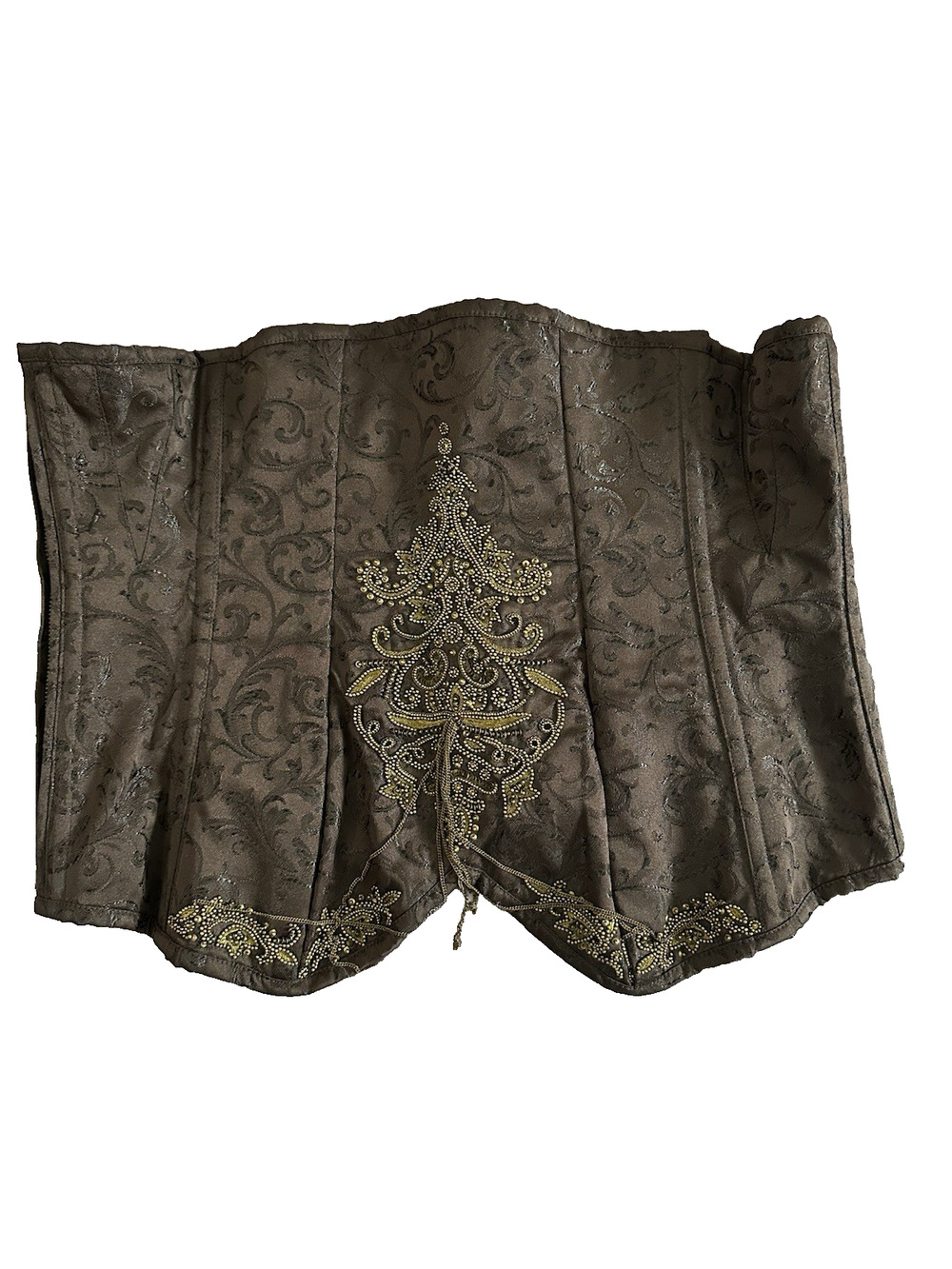 Vintage Goth Brown Jacquard Corset Lace Up Steampunk Victorian Brocade Size 40